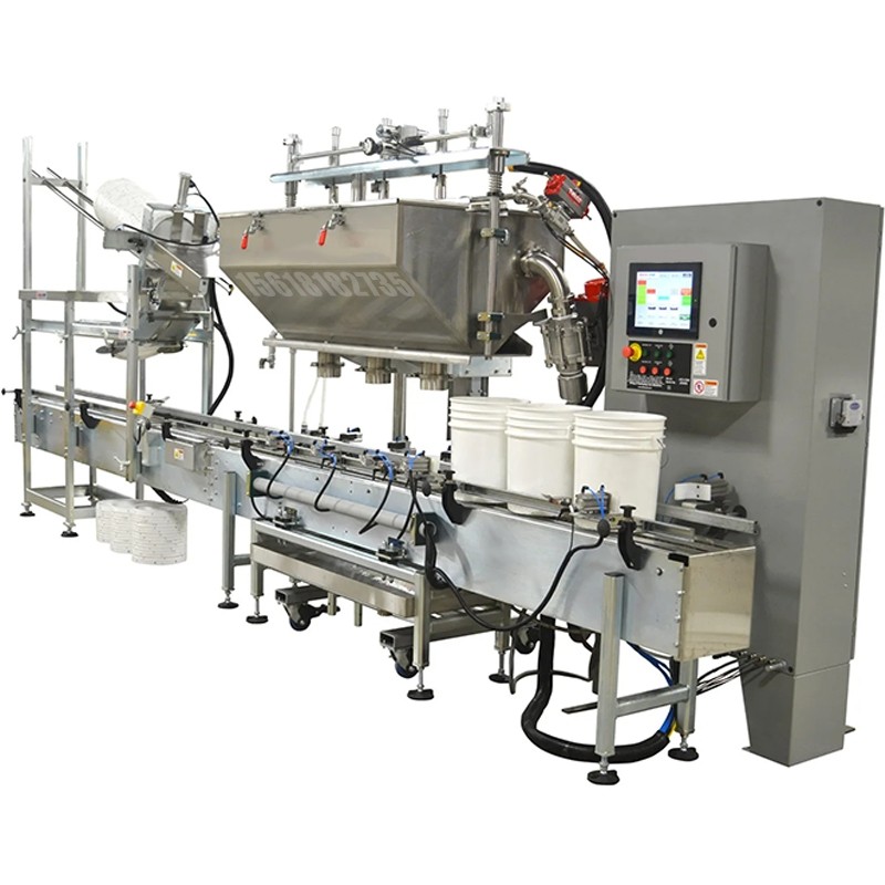 3頭在線自動(dòng)凈重灌裝和卷邊封口機(jī)